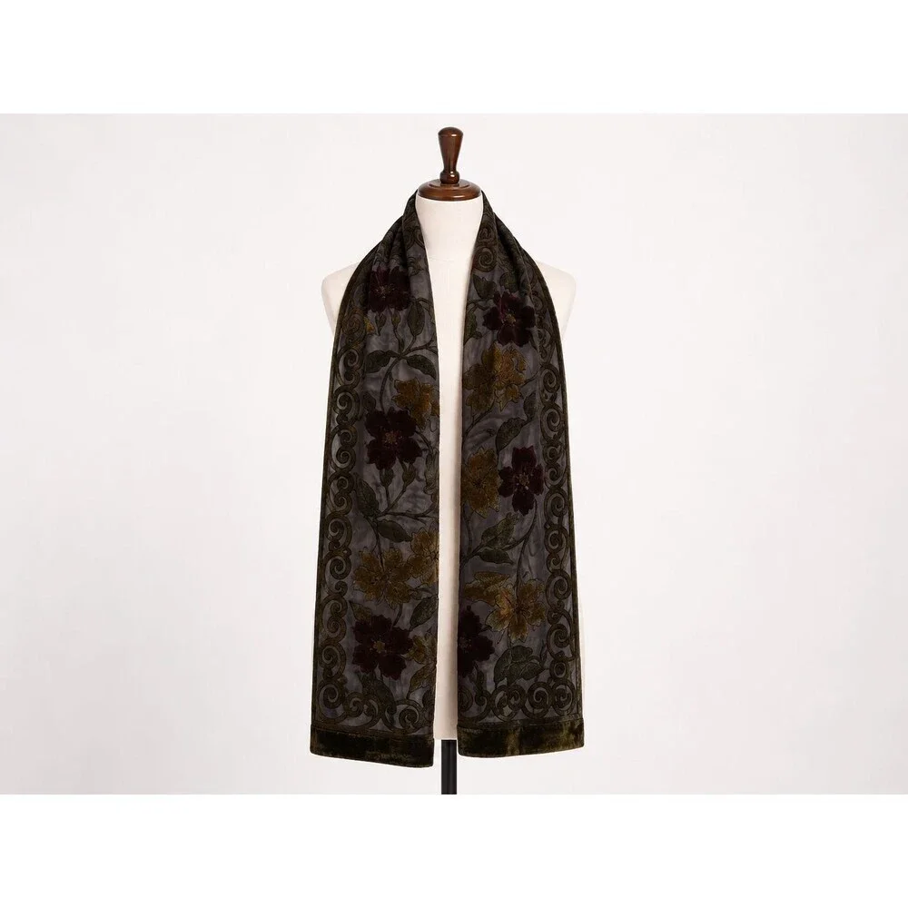 Nordstrom Velvet Burnout Scarf Made in Italy Floral Print Silk Blend Fairygoth